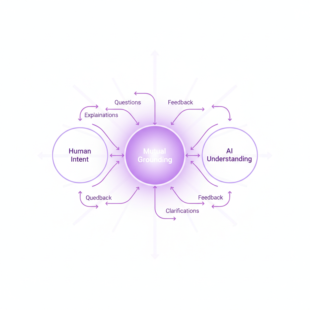 Diagram showing how dialogue leads to mutual grounding between a human and an AI.