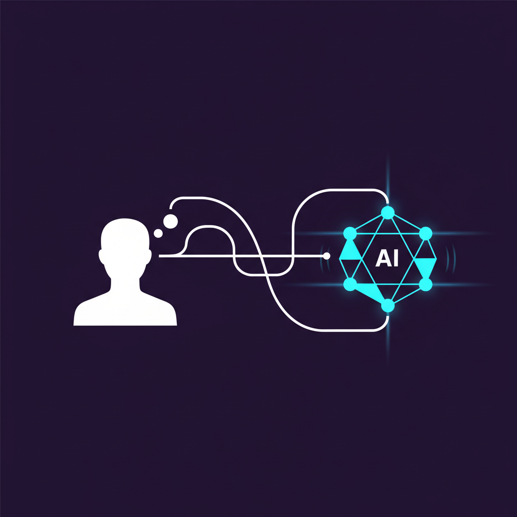 Abstract illustration of a human and an AI collaborating on a task.