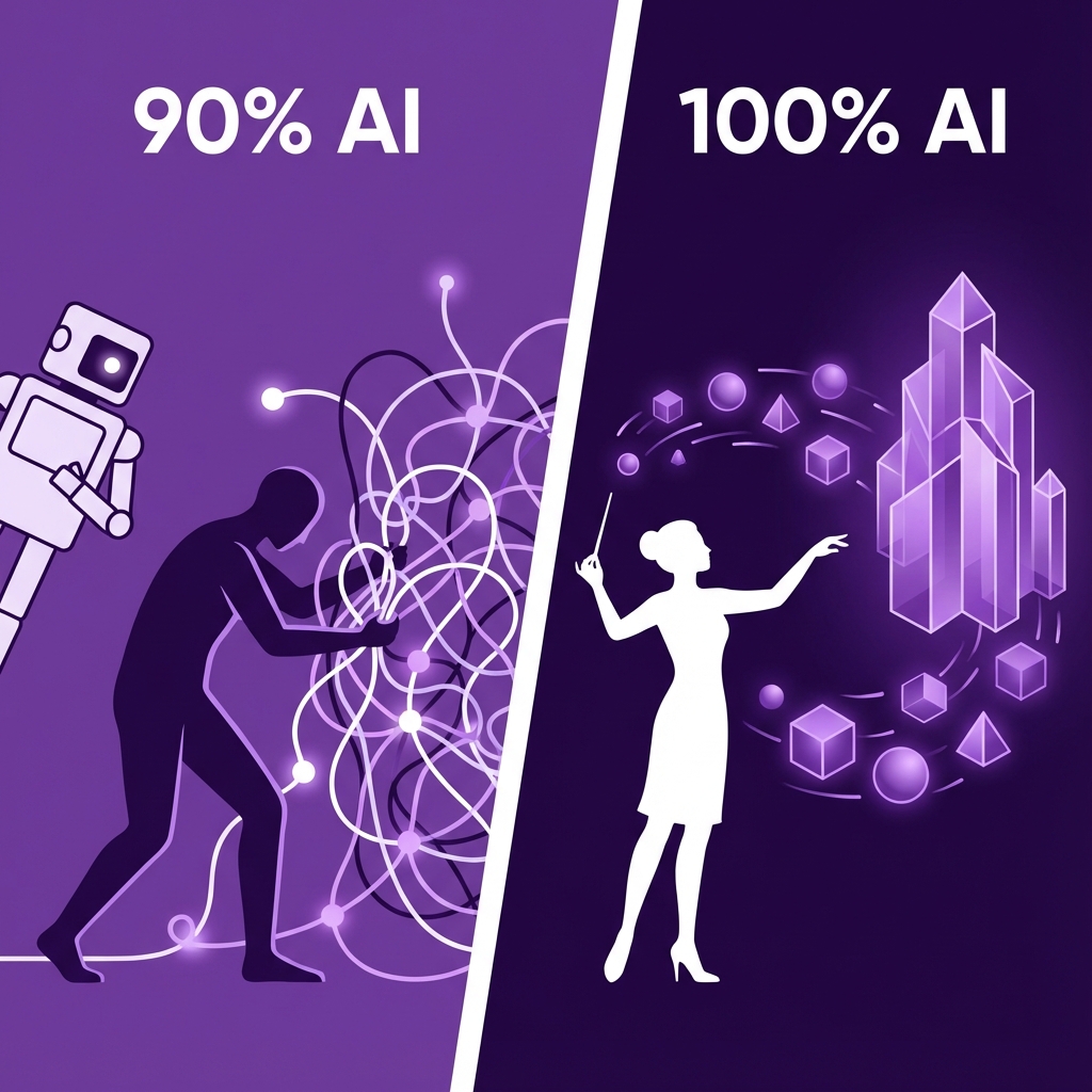 Visual metaphor comparing the friction of partial AI adoption with the fluidity of full AI adoption.
