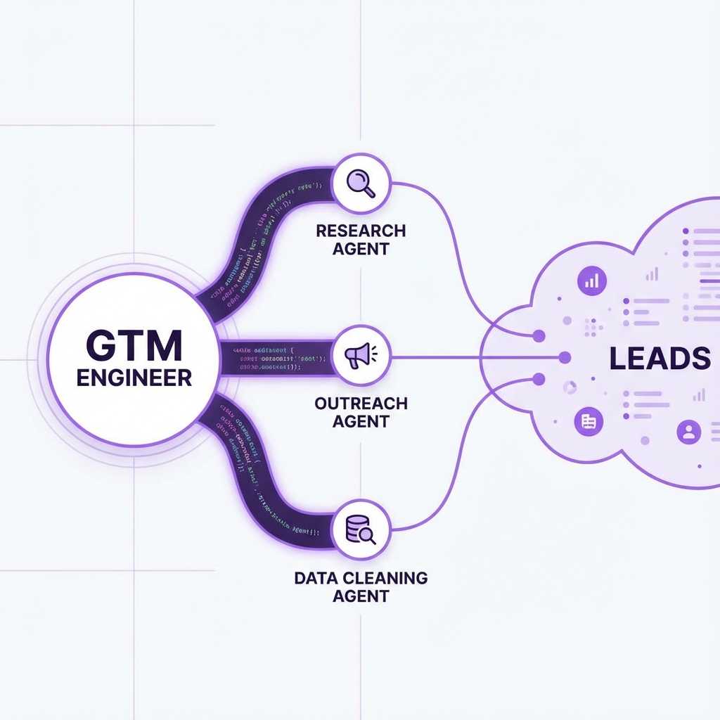 Diagram illustrating the GTM Engineer orchestrating AI agents.